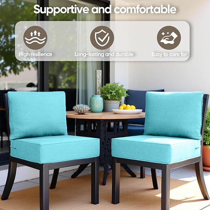 6" Thick Outdoor Cushion, 24*24*6" Patio Furniture Cushions with Waterproof Patio Furniture Cushions with Removable Cover, 28D High Density Patio Cushion for Outdoor Furniture, Light Blue-8pcs