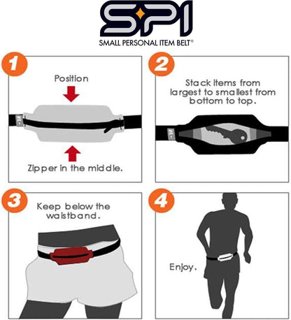 SPIbelt Running Belt for Women Men, Phone Holder for Running, Running Fanny Pack, Holder for Phone, Running Waist Pack, Adjustable Waist, [Fits All Phones]. Black with Red Zipper