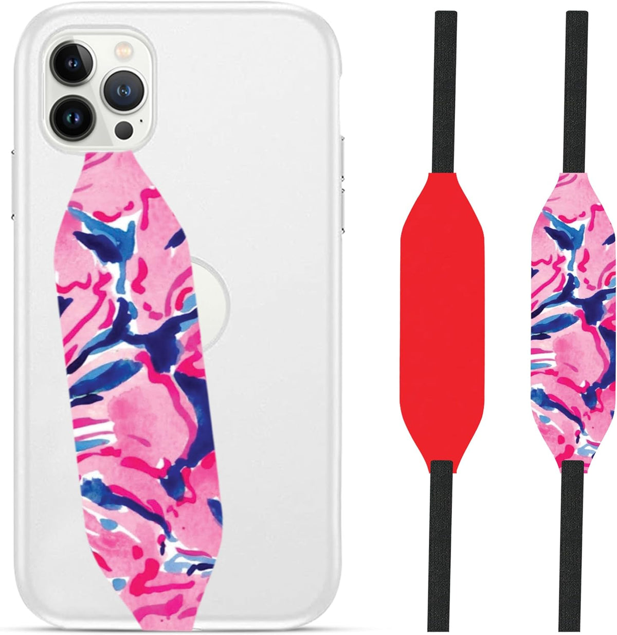 Phone Grip Strap - Pack of 2 Reversible Finger Holder for Phone Back, Customizable Anti-Slip Design, Wireless Charging Compatible Detachable Holder for iPhone - Red & Red Tie dye