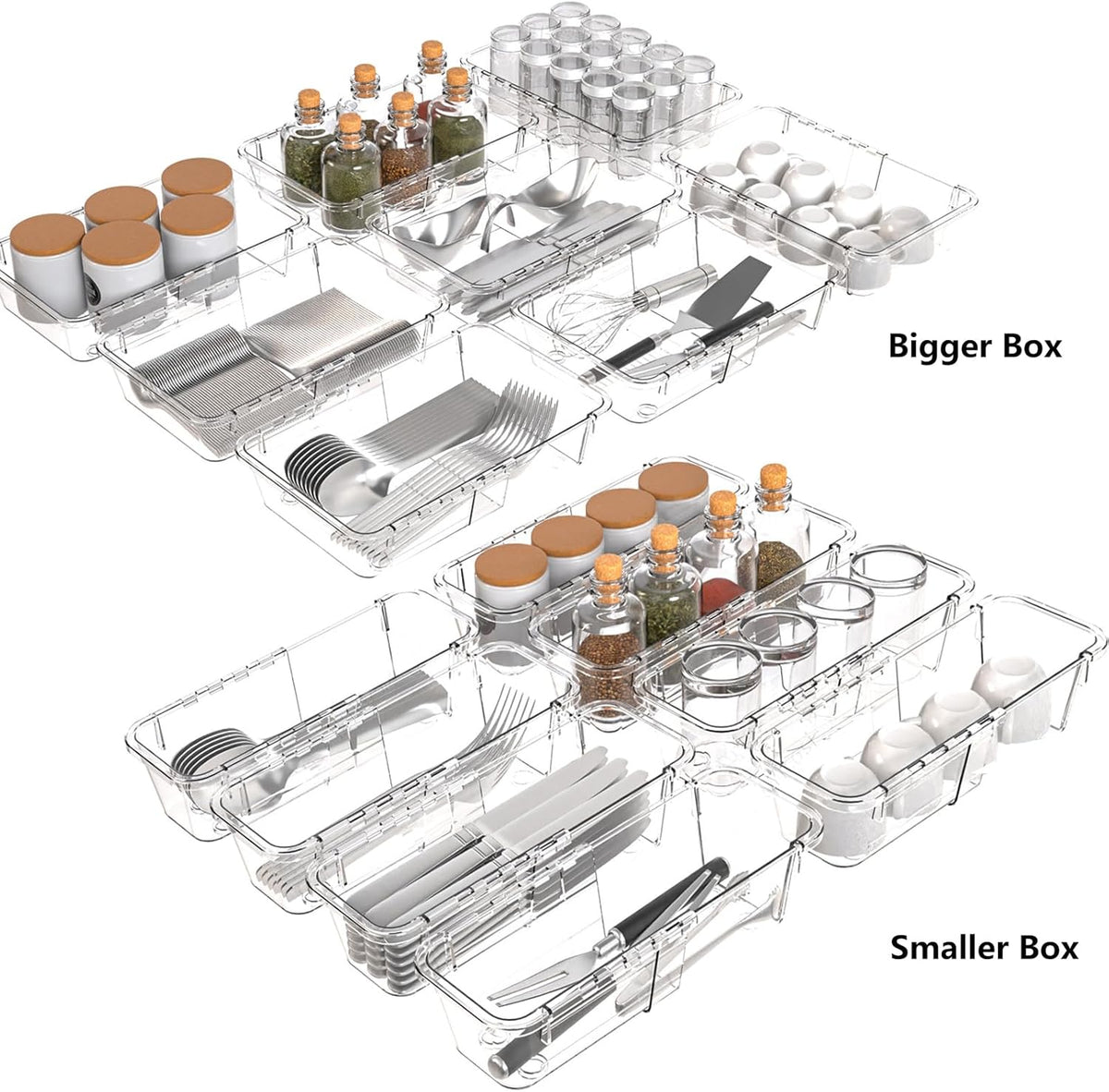 15 Pcs Clear Extendable Drawer Organizer,Adjustable Vanity Storage Box, 2-Size Desk Drawer Organizer, Acrylic Storage Bin for Makeup, Cosmetic,Desk Organizer Gadgets for Bathroom Bedroom Kitchen