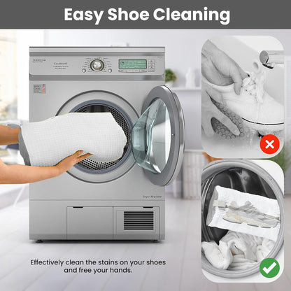 Shoe Washing Machine Bag - 2Pcs Reusable Durable Sneaker Washing Bags, 360° Deep Clean, Zippered Laundry Bag for Washing Machine, Adjustable 2 Pair Shoe Trees, Fits All Shoe Types & Sizes (White)