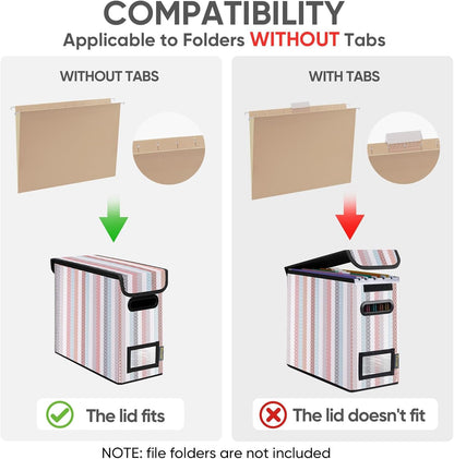 BALEINE File Organizer Box with Lid, Collapsible File Folder Organizer with Plastic Slide, Hanging File Folder Box for Office Document Storage (1 Pack, Color Stripe, S)