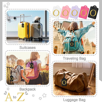 Initial Letter Luggage Tags for Suitcases, Personalized Embroidered Letter Luggage Bag Suitcase Identifier Name Tag, Cute PU Leather Travel Luggage Tags, Bag Tags for Luggage Handbags(Black O)