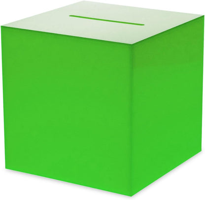 Source One Premium Acrylic Cube Donation Box with Deluxe Rear Open Door and Cam Lock Suggestion Box (6 Inch, Green)