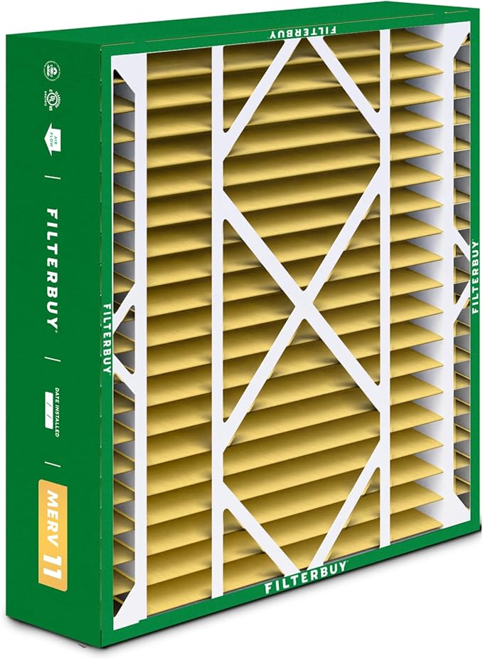 Filterbuy 24x25x5 Air Filter MERV 11 Superior Pet & Allergy Defense (3-Pack), Electrostatic Pleated HVAC AC Furnace Filters for Carrier FILXXCAR0024, Maytag & More (Actual Size: 23.63 x 24.69 x 4.25)