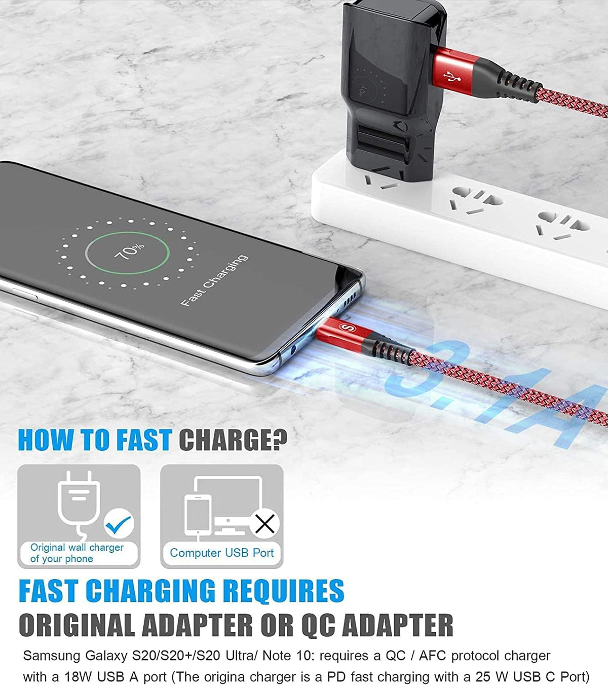 USB Type C Charger Cable [3Pack,10ft+6.6ft+3.3ft], Power Charging Cable for Kindle Fire HD 10 9th 2019 8 10th 2020 Paperwhite 11th 2021 Generation, Samsung Galaxy S21 S20 S10 A13 A33 A53