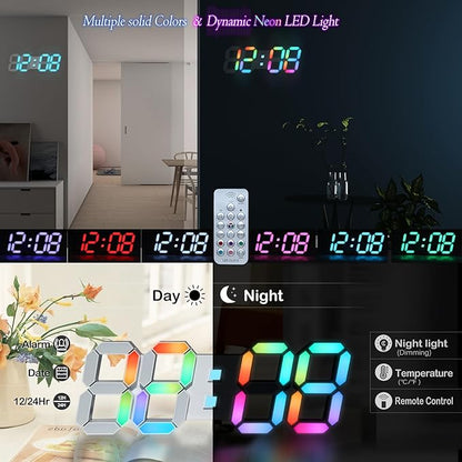 KOSUMOSU LED Wall Clock 15" RGB Digital LED Clock