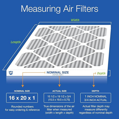 Nordic Pure 16x20x1 (Actual Size: 15 1/2 x 19 1/2 x 3/4) Furnace Air Filters MERV 12 Pleated Plus Carbon 3 Pack