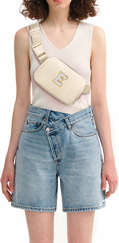 Belt Bag Fanny Pack Crossbody Bags with Initials Cute Stuff Birthday Gifts for Teenager Girls Trendy Stuff for Teens - White E,Khaki Bag