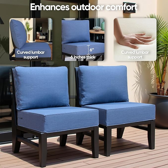 6" Thick Outdoor Cushion, 24*24*6" Patio Furniture Cushions with Waterproof Patio Furniture Cushions with Removable Cover, 28D High Density Patio Cushion for Outdoor Furniture, Blue-2pcs