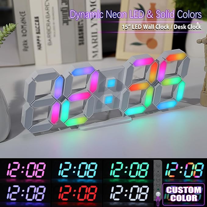 KOSUMOSU LED Wall Clock 15" RGB Digital LED Clock