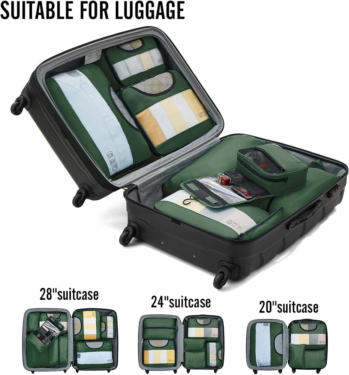 Veken 8 Set Packing Cubes for Travel Essentials, Suitcase Organizer Bags in 4 Sizes, Carry-On Luggage Accessories with Large Laundry & Hanging Toiletry Bag, Must-Have for Airplane, Road Trip & Camping