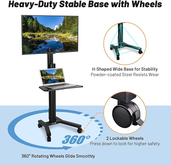 AW Rolling TV Stand Mobile TV Cart Height Adjustable