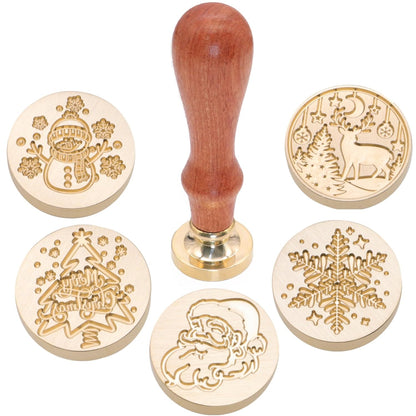 SWANGSA Christmas Wax Seal Stamp Gift Box Set, Vintage 6 Sealing Stamp Heads + 1 Wooden Hilt, Wax Stamp Kit for Christmas Party Invitations, Cards and Gift Packaging (Christmas Kit)