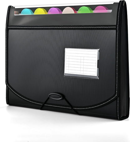 12-Pocket-Expanding File-Folder,Accordion-File-Organizer, A4/US Letter Size Paper Receipt Organizer Accordian Filing Folders (Black-C-12 Pockets)