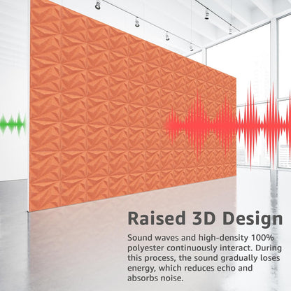 Art3dwallpanels Acoustic Panels 20 Pack Soundproof Wall Panels Sound Dampening Panels, 3D Wall Panels Sound Absorbing Panels, 12" X 12", Orange Red without Tape