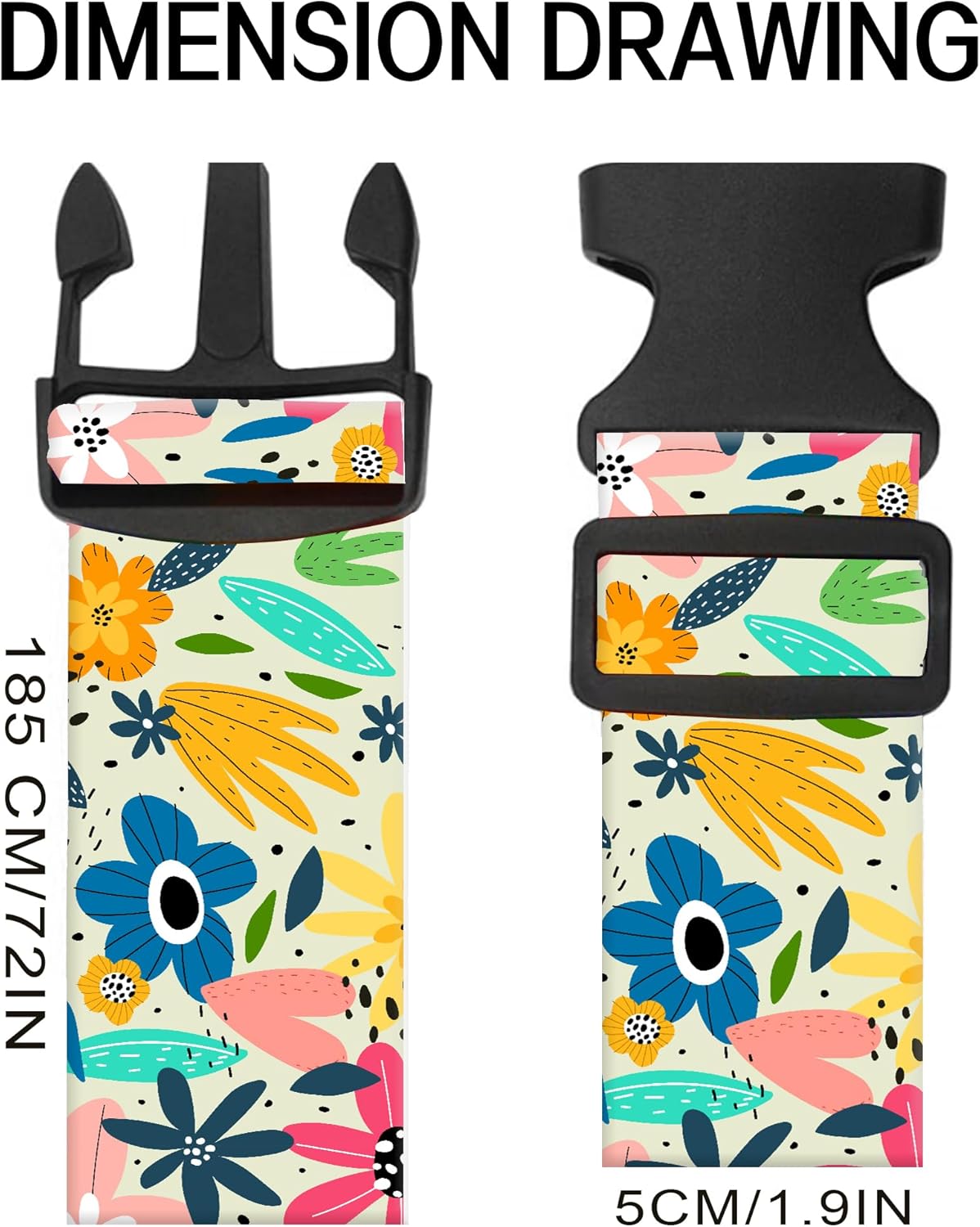 Luggage Straps for Suitcases, Adjustable Travel Belt, Durable Wide Luggage Strap, Cute Suitcase Strap Identifiers with Buckle, Bag Straps for Luggage, Cute Colorful Flowers