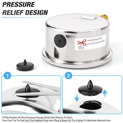 MEANLIN MEASURE 0~300Psi Dry Pressure Gauge Stainless Steel 1/8" NPT 2" FACE DIAL Waterproof for Air Compressor Air Regulator Water Filter Lower Mount, with 1/4" NPT and 3/8" NPT Hex Bushing