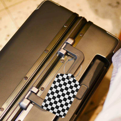 2 Pack Luggage Tags for Travel PU Leather Luggage Tag Name ID Labels with Privacy Cover for Suitcases Women Men Kids Girls (Black and White Grid)