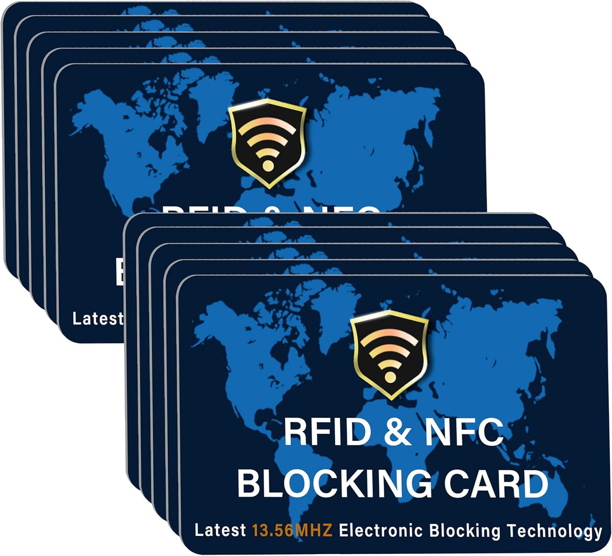 SaiTech IT 10 Pack RFID Blocking Card NFC Contactless Debit/Credit Card ATM Passport Protector ideal for Men & women slim with World map design perfectly fit in wallet - Blue