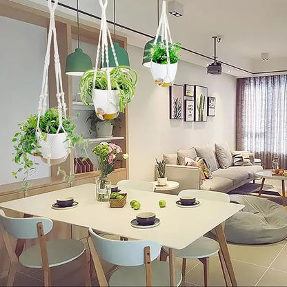Hanging Planters with Macrame Plant Hangers for Indoor Outdoor Plants, 3 Set Hanging Baskets Flower Pots Holders 35''/27''/21'', Self-Watering Pots 7''/6''/5.5'', Boho Home Decor, White
