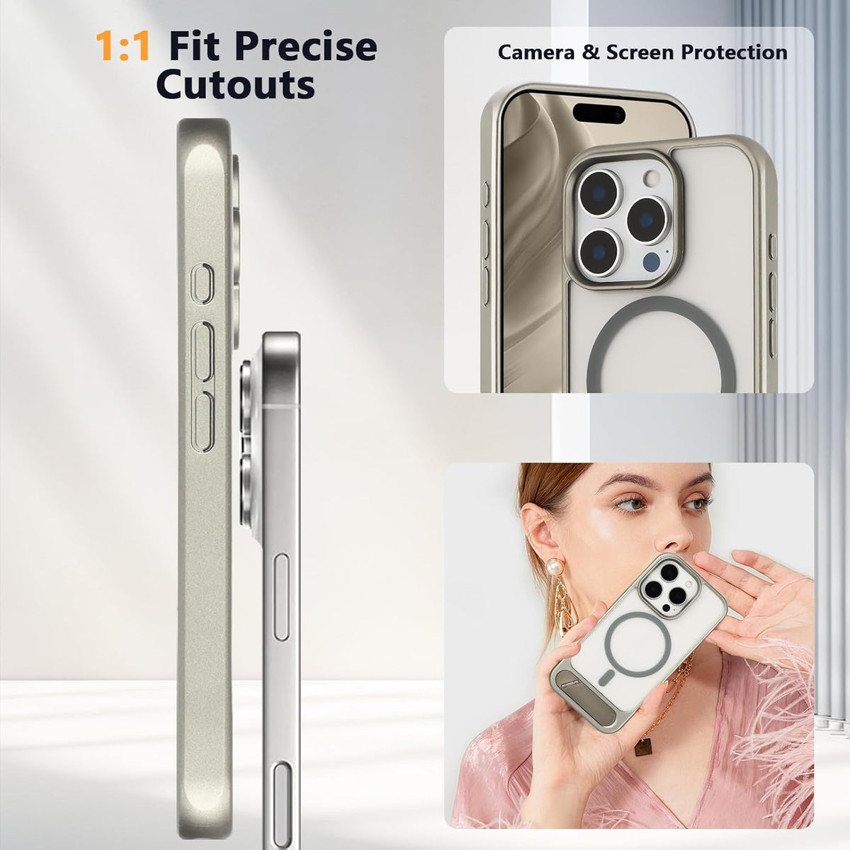 Tikoo Strong Magnetic for iPhone 16 Pro Case with Magsafe and Built-in Invisible Kickstand Slim Translucent Matte Military Grade Protective Phone Case for iPhone 16 Pro 6.3”