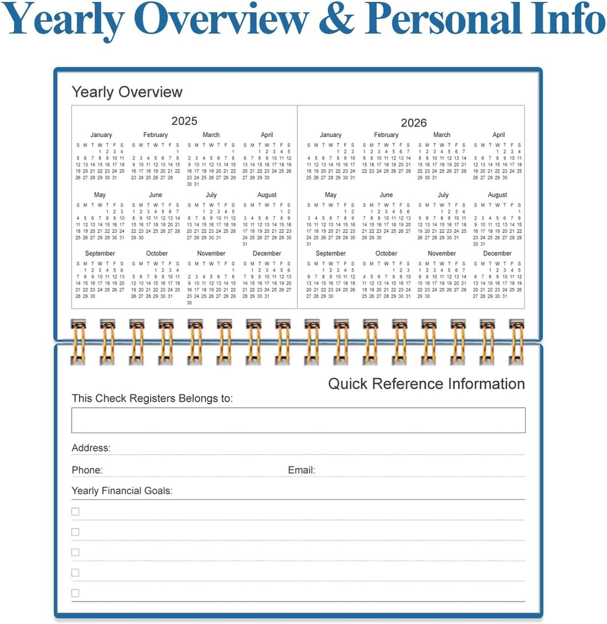Check Registers for Personal Checkbook - A6 Blank Ledger Transaction Registers for Personal, Check Register Book for Checking and Saving Account, Deposit and Credit Card, 3,75" x 6.75", Blue