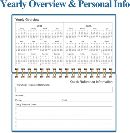 Check Registers for Personal Checkbook - A6 Blank Ledger Transaction Registers for Personal, Check Register Book for Checking and Saving Account, Deposit and Credit Card, 3,75" x 6.75", Blue