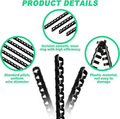 Yunsailing 150 Pack Plastic Binding Combs Plastic Binder Comb Ring 19 Ring Binding Spines Letter Size Spiral coils for Notebook Calendar(3/8 in,Black)