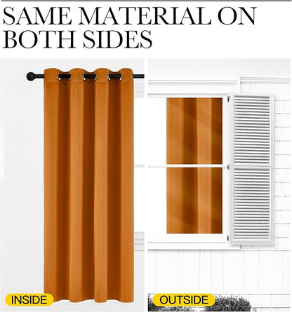 NICETOWN Orange Curtains 84 inch Length 2 Panels, Grommet Faux Silk Thermal Drapes Light Reducing Energy Saving Privacy Window Treatments for Living Room, W52 x L84
