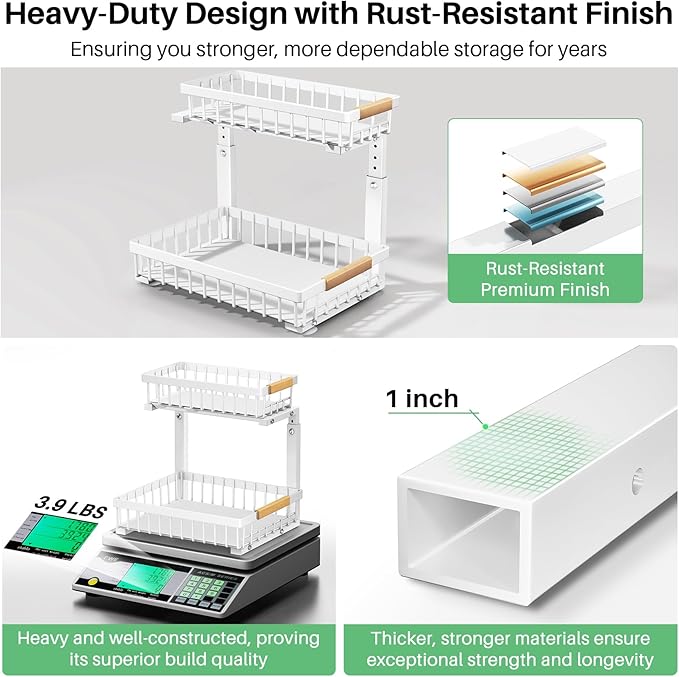 Kitstorack Under Sink Organizer, 2 Packs 2 Tier Under Sink Organizers and