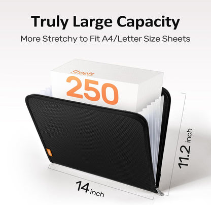 Sooez 7 Pockets Accordion File Organizer, Zipper Expanding File Folder, Heavy Duty Folder Organizer, Sleek Letter Size Accordion Folder, Portable Expandable File Folder for Documents, Green