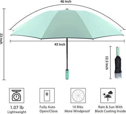 BAODINI Inverted UV Umbrella for Rain and Sun Medium Size UPF 50+ Rverse Compact Umbrella Auto Open Close