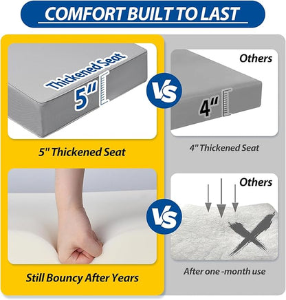 AAAAAcessories Outdoor Deep Seat Cushions, Waterproof, Fade-Resistant Patio Furniture Replacement Cushions, 24" x 24" x 5" + 24" x 13.5", Set of 2, Gray