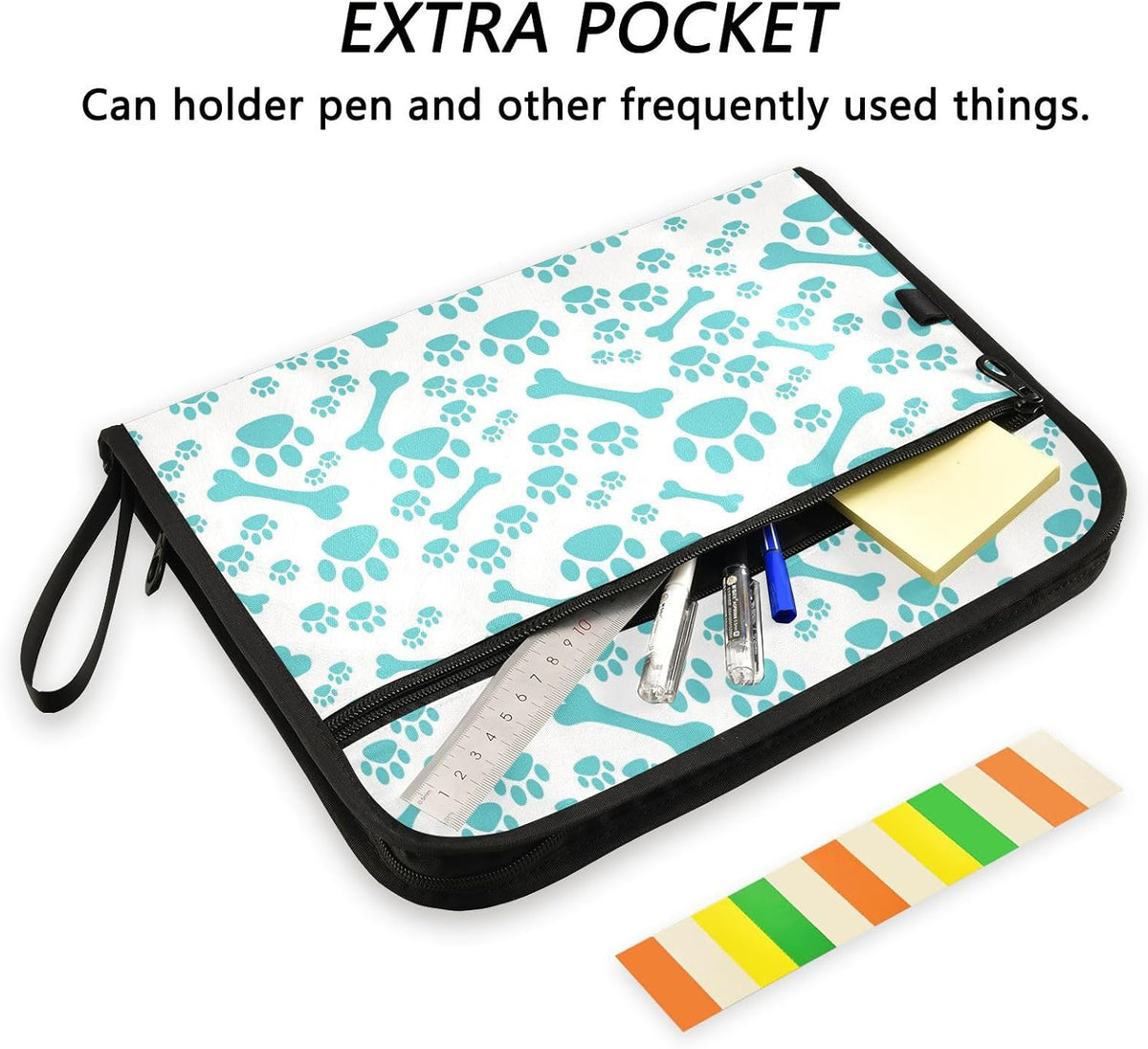 Gredecor 13 Pockets File Folder Organizer A4/Letter Water Resistant Sky Blue Dog Bone Paw Document Bag with Zipper Filing Folder Expanding File Pouch Storage for School Office