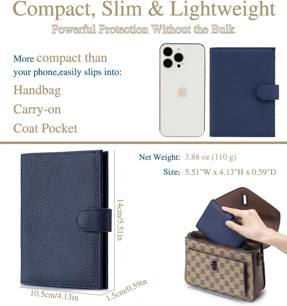RFID Slim Leather Passport Holder for Travel Women & Men – Travel Wallet with Passport Slot & Card Slots, Zippered Coins Pocket and Cash Holder Christmas Gift Box (Sapphire Blue)