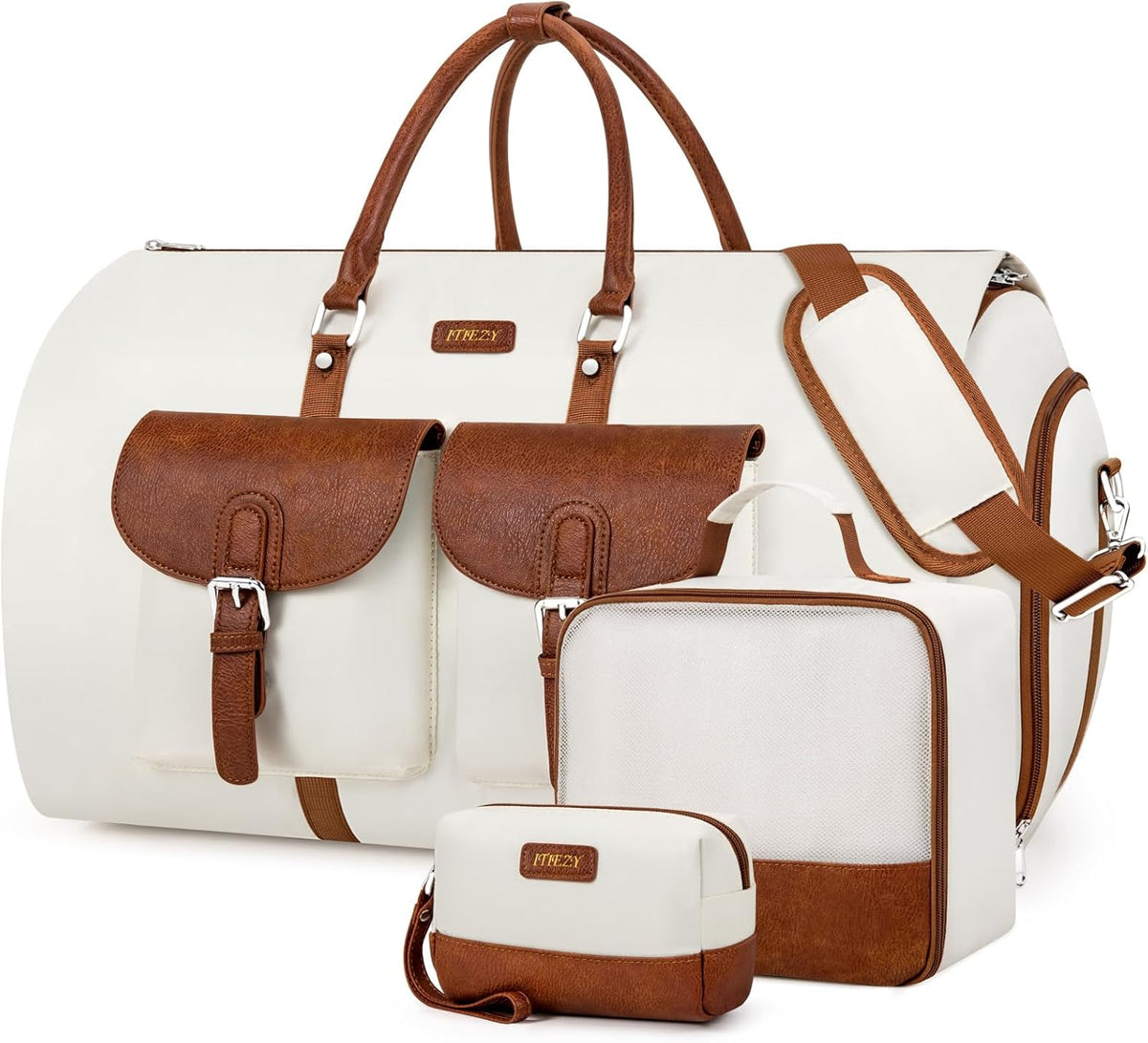 Garment Duffle Bag for Travel - Convertible Carry on Garment Duffel Travel Bag for Women Men Large Weekender Bag with Shoes Pouch 2 in 1 Hanging Suit Travel Duffel Bag 3pcs Set