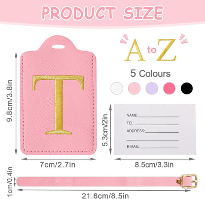 Initial Letter Luggage Tag for Suitcase, Cute Luggage Bag, Waterproof PU Leather Travel Luggage Tag, Suitcase Identifier Name Tag, Monogrammed Suitcases Tags, Bag Tags for Handbags(Pink T)
