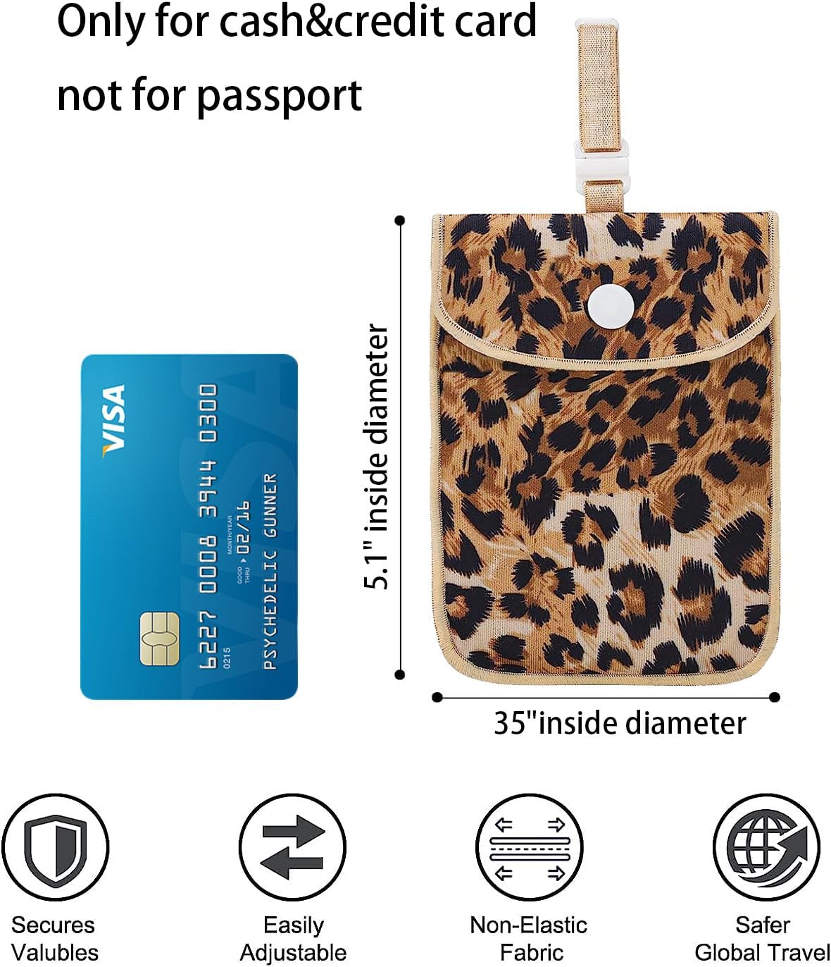 Hidden Bra Wallet, Travel Neck Pouch & Secert Money Pocket for Woman to Keep Valuables Safe for Secure Travel with Adjustable, Elastic Strap(Leopard print)