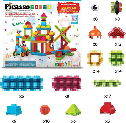 PicassoTiles 120pcs Hedgehog Interlocking Building Blocks for Preschool and Kindergarten