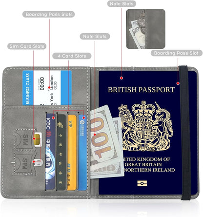 ILIYAH-Passport Cover-Passport Holder Travel Wallet-RFID Blocking Passport Case Travel Accessories Card Holder Wallet Unisex Travel Gifts（Grey）