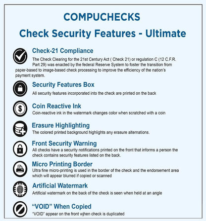 Compuchecks Blank Check Paper - 500 Pack - Computer Security Business Checks, QuickBooks & Laser Printer Compatible - Check On top, Voucher On Bottom - Check Paper Size 8 1/2-11 - Green Diamond