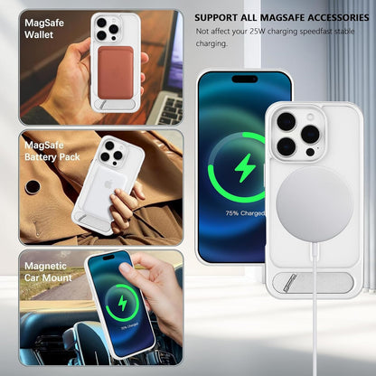 Tikoo Strong Magnetic for iPhone 16 Pro Case with Magsafe and Built-in Invisible Kickstand Slim Translucent Matte Military Grade Protective Phone Case for iPhone 16 Pro 6.3”