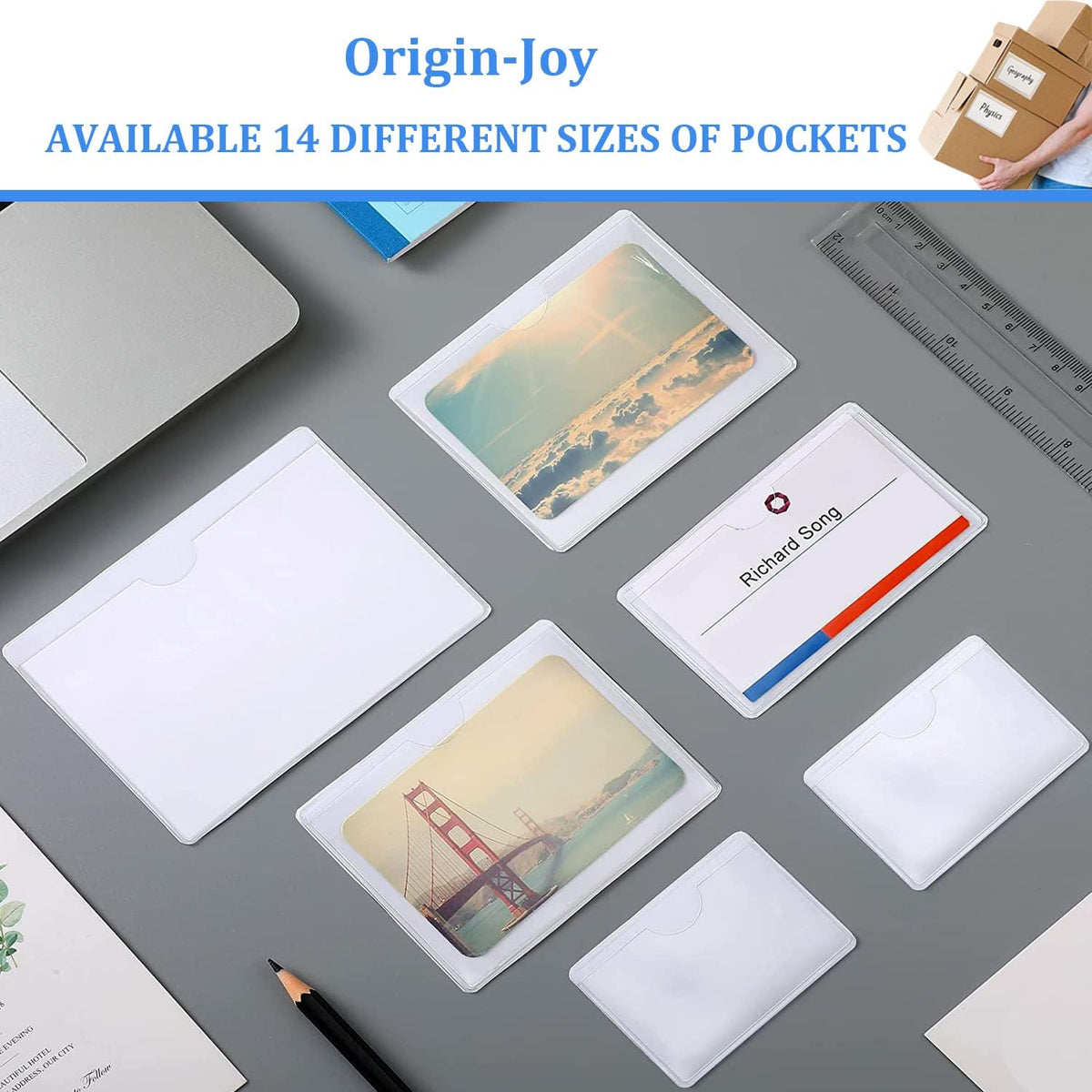 Origin-Joy 25 PCS Self-Adhesive Index Label Pockets, Clear Plastic Peel & Stick Card Holders with Top Open for Loading (11 x 8.5 inch)