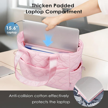 TOPEAST Tote Bag for Women Puffy Tote Travel Bag, Light 15.6" Laptop Work Handbag, Quilted Shoulder Bag Purse for Student Gym