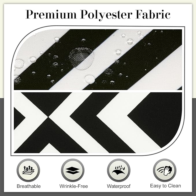 Cozyide Outdoor Chair Cushions, Waterproof Patio Seat Cushions with Adjustable Straps, Round Corner Patio Chair Cushions for Garden, Black Geometry, 17x16x2 Inch (Pack of 2)