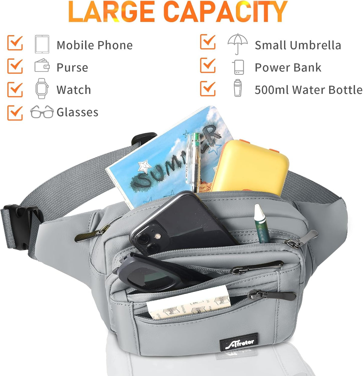 Waist Pack Bag Fanny Pack for Men&Women Hip Bum Bag with Adjustable Strap for Outdoors Workout Traveling Casual Running Hiking Cycling (Grey-1)