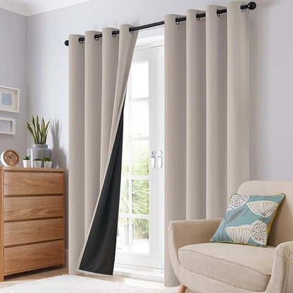 SimpleHome 100% Blackout Curtains for Bedroom,Thermal Insulated Natural Grommet Window Drapes Room Darkening Curtains for Living Room with Black Back,52 x 96 Inch,2 Panels
