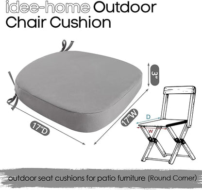 idee-home Outdoor Chair Cushions Set of 2, 17" x 17" x 3" Thick D-Shaped Patio Furniture Outdoor Seat Cushions Waterproof with Ties, Dining Pads