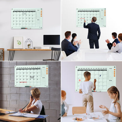 TSJ OFFICE Glass Calendar Whiteboard - 36 x 24 Inches Wall Mounted Monthly Dry Erase Calendar for Wall, Large Magnetic Glass White Board for Office, Home & School